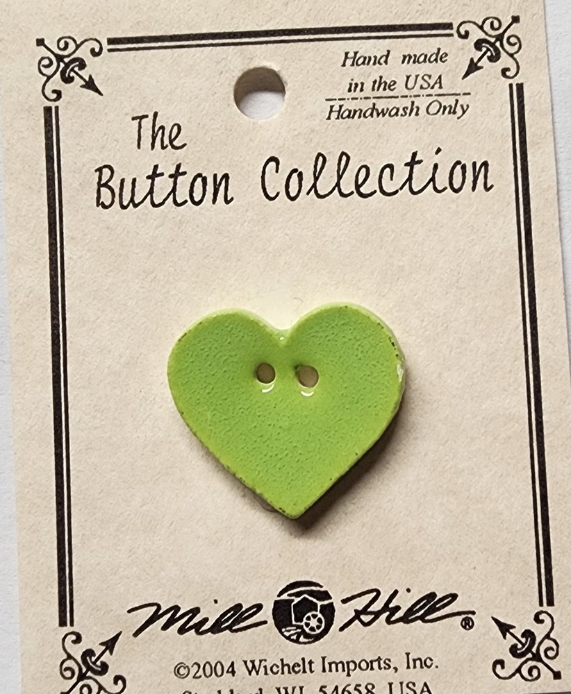 DIY Mill Hill Ceramic Button - Small Lime Heart