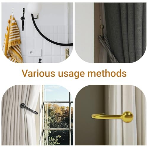 4 Pack Curtain Drapery Holdbacks, Curtain Pull Backs Wall Mount, Metal Gold