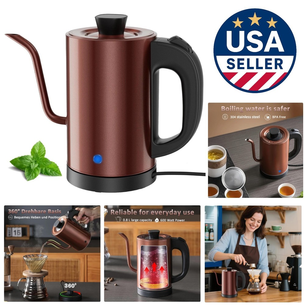 Fast Heating Electric Kettle - 0.8L Copper Gooseneck, Ideal for Coffee Lovers