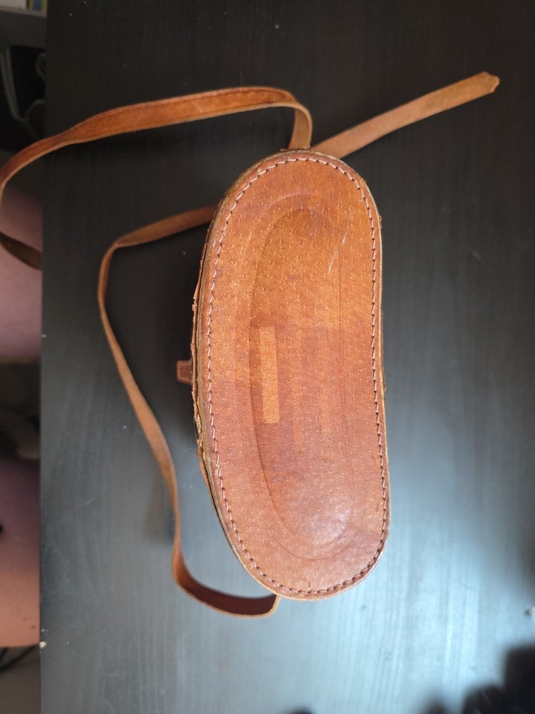 Vintage Brown Leather Binocular Case, Red Lining With Binoculars