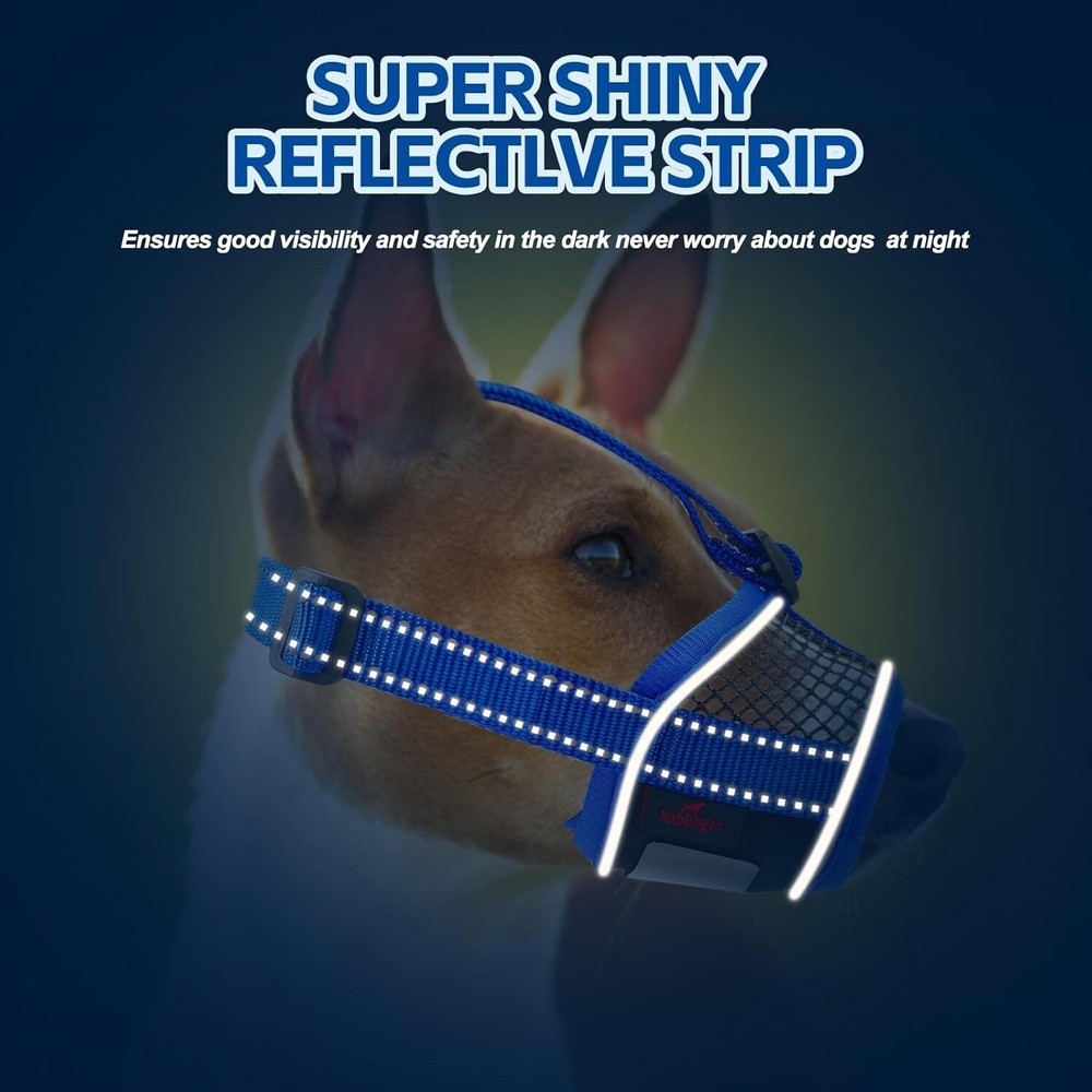 Dog Muzzle Soft No Barking Bite Mesh Muzzle Breathable Muzzle Allow Panting Blue