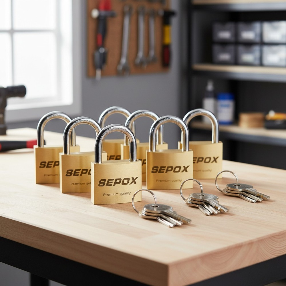 8-Pack Solid-Brass Padlocks, Keyed Alike 1-3/16'' Anti-Cut Shackle for Security