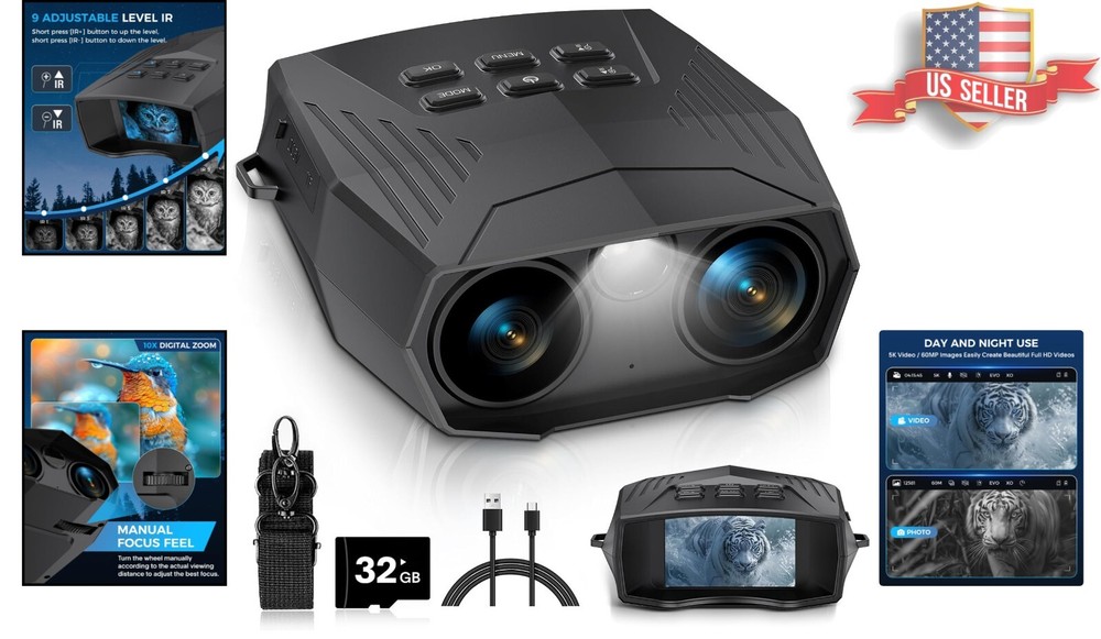 Rechargeable Night Vision Binoculars - 10X Digital Zoom with Tactical Flashlight