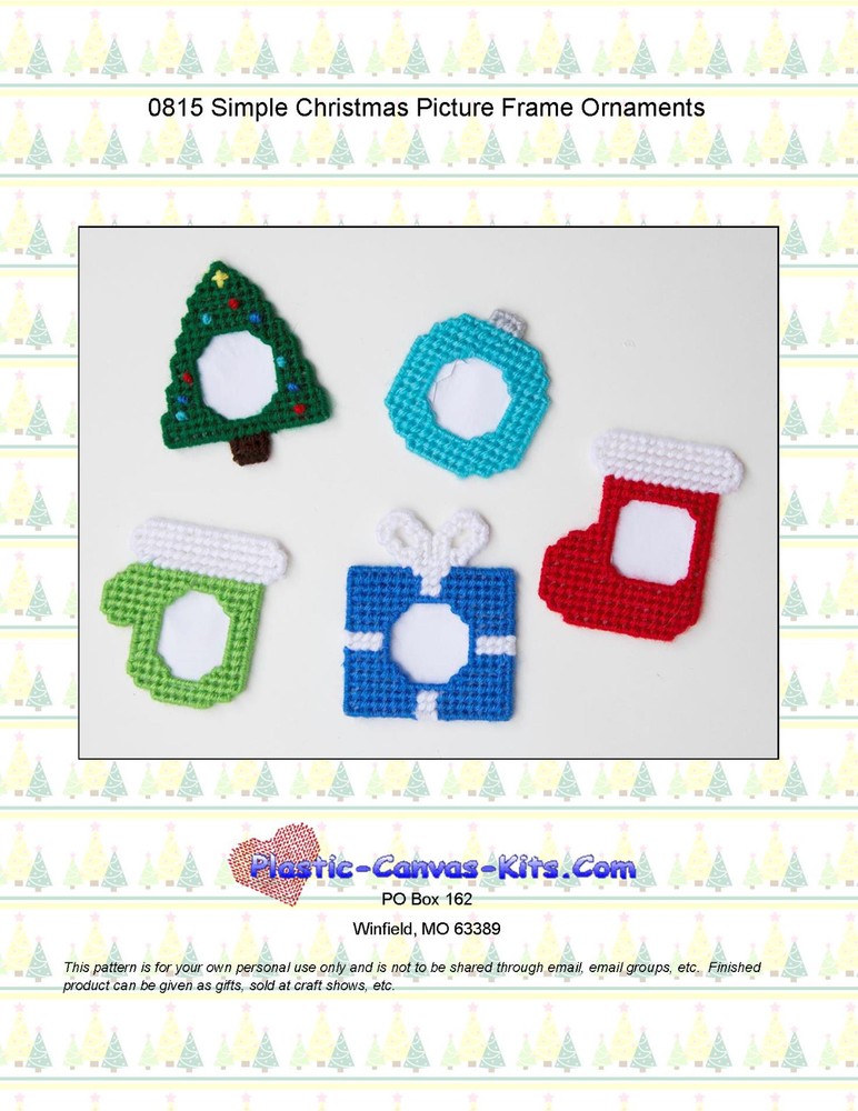 Simple Christmas Picture Frame Ornaments-Plastic Canvas Pattern or Kit