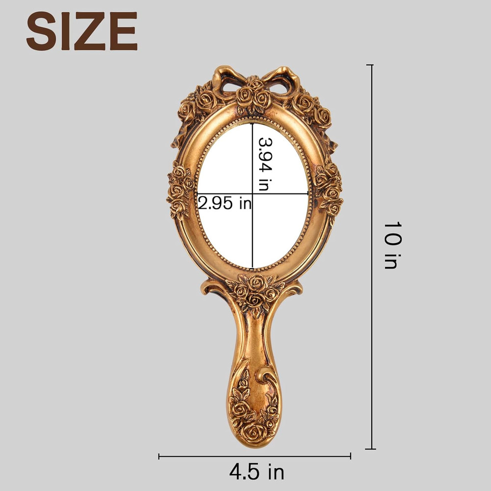 Vintage Handheld Mirror, Vanity Makeup Mirror with Handle, Antique Embossed R...
