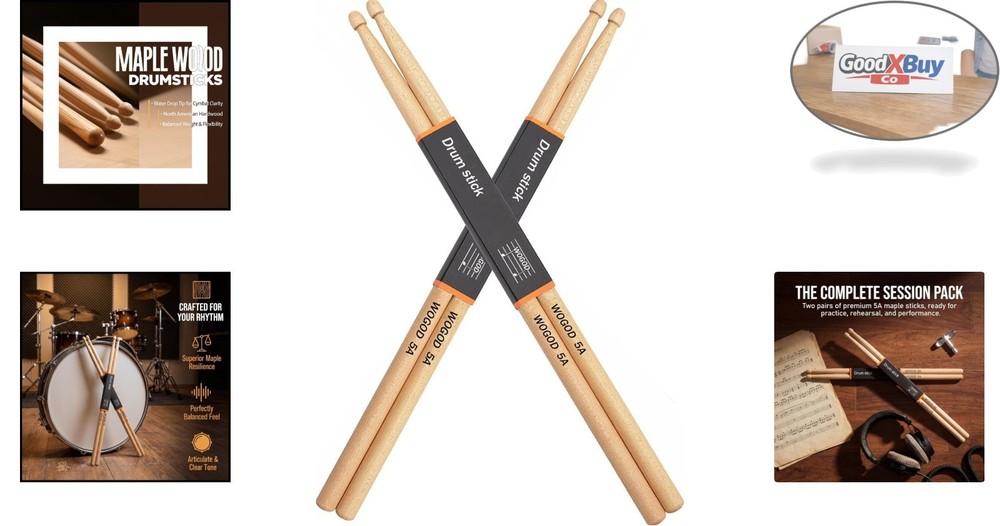 Maple Drumsticks 5A Two Pair | Durable, Balanced, For All Styles | New (Two P...