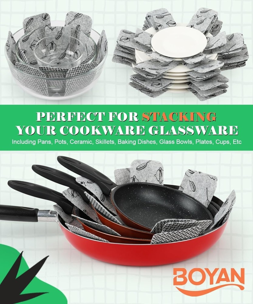 Protective Felt Pan Separators - 3 Sizes Included for Efficient Kitchen Storage