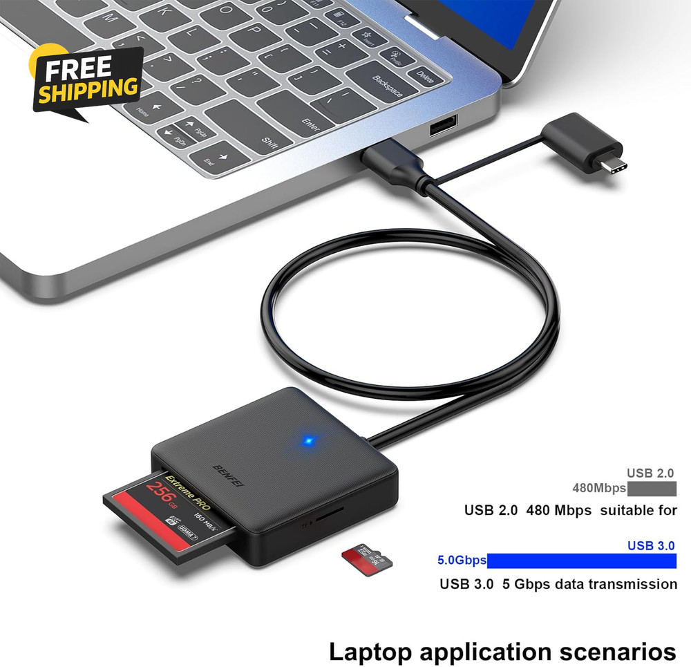 Memory Card Reader, 4In1 USB 3.0 and USB-C to SD Micro SD MS CF Card Reader