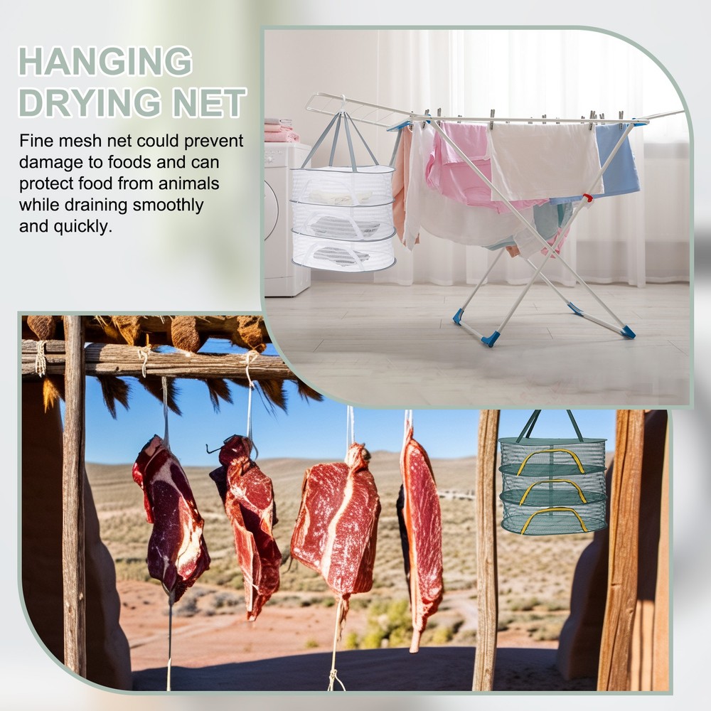 24" Herb Drying Rack Hanging 2 Layer Hanging Mesh Net with Zipper, Grey