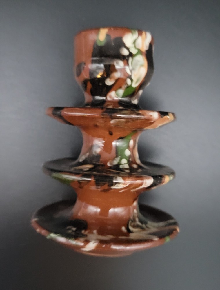 Small Redware Spatter Paint Glaze Candle Holder