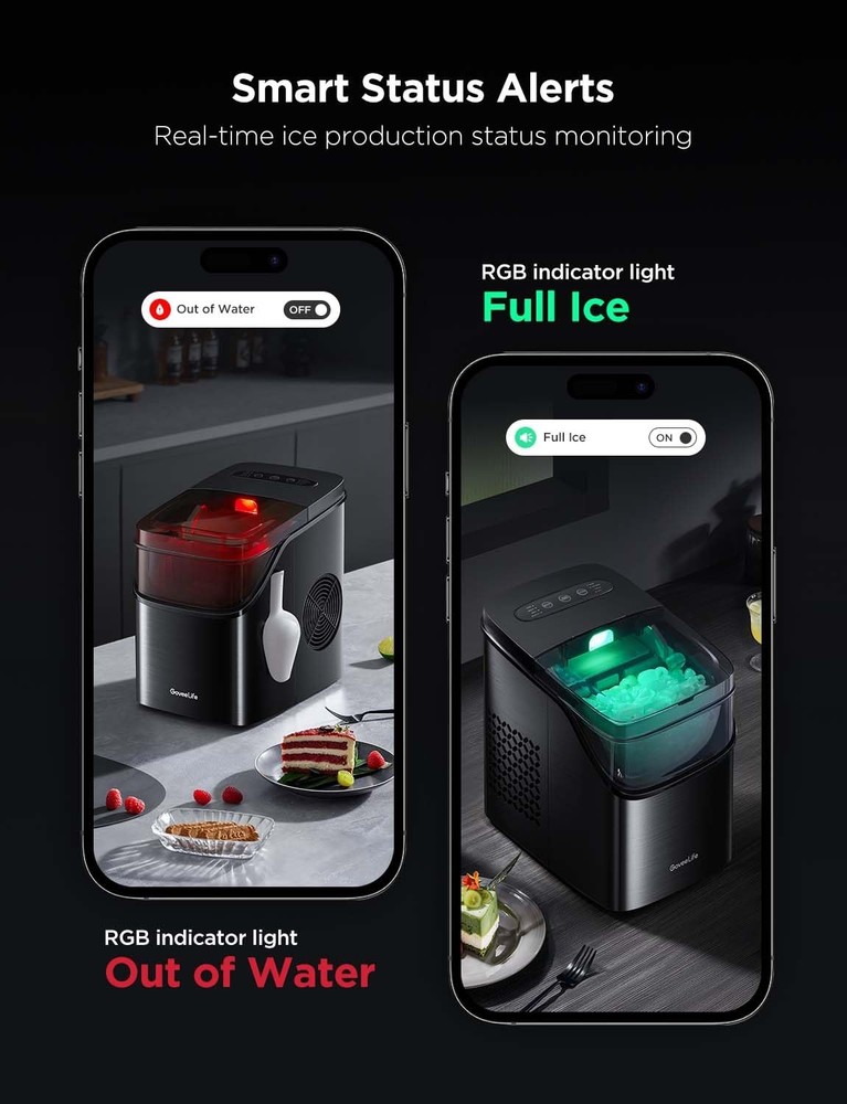 Smart Ice Maker Countertop Portable Ice Machine with Voice Control 9 Ice Cubes
