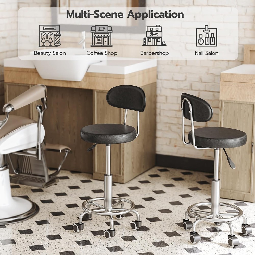 Height Adjustable Rolling Stool Multi-Purpose 360° Rotating Drafting Chair