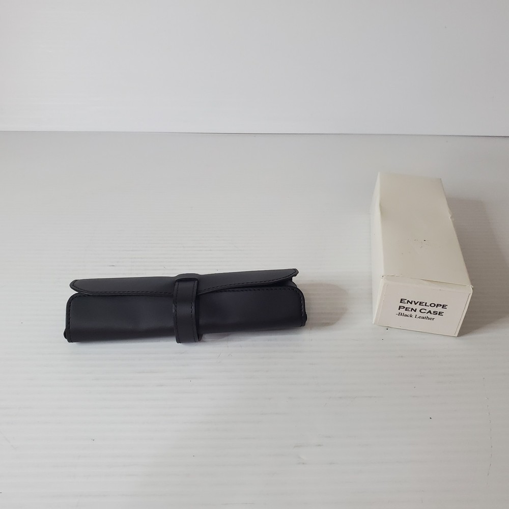 Black Leather Pen Pouch Case Single New In Box Envelope Style