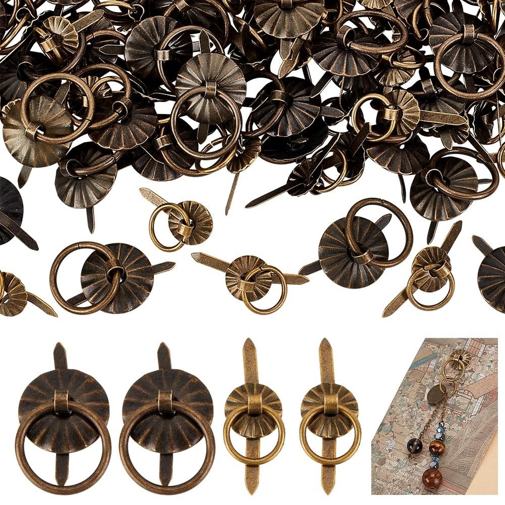 80pcs 2 Styles Metal Brad Fasteners with Pull Rings, Mini Pull Ring Handle Je...