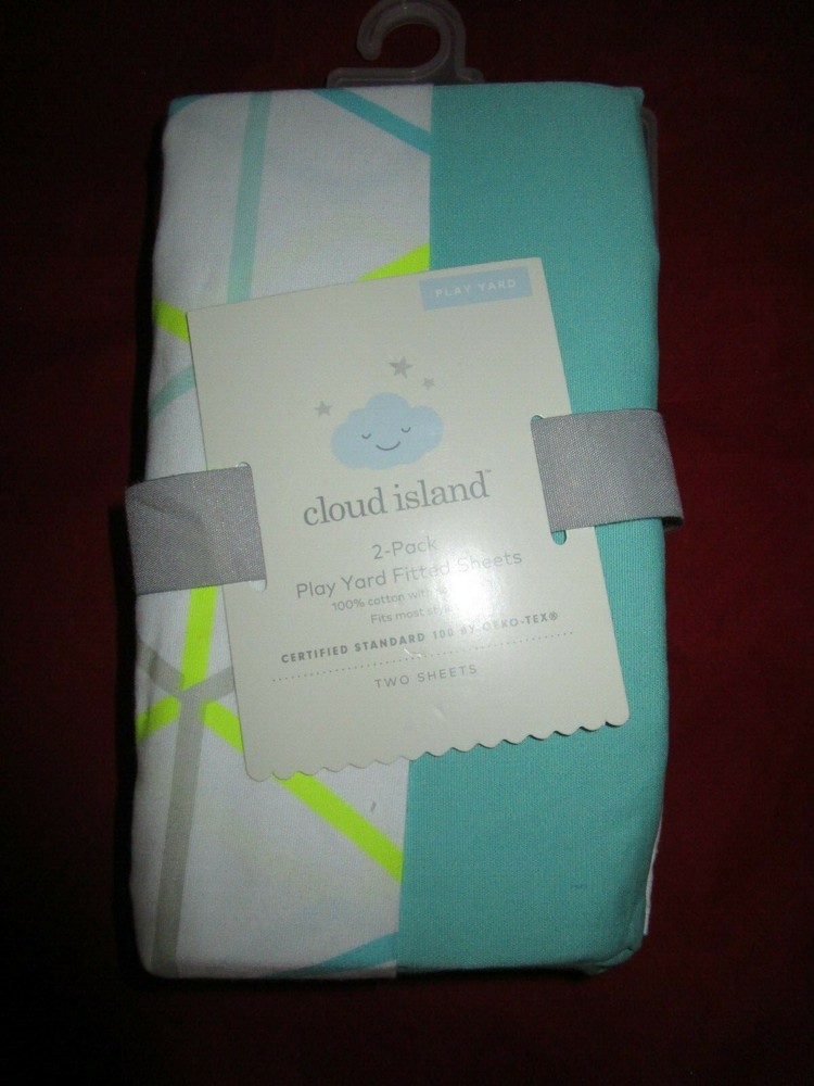 2 Pack Cloud Island Fitted Play Yard Sheets Geometric Solid Cotton 27x39” Green
