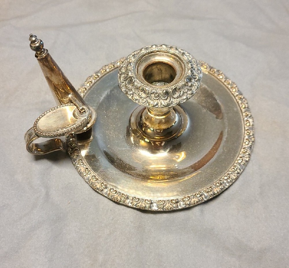 ANTQUE 2 PIECE SILVER CANDLESTICK CANDLE HOLDER & SNUFFER ♡ GORGEOUS