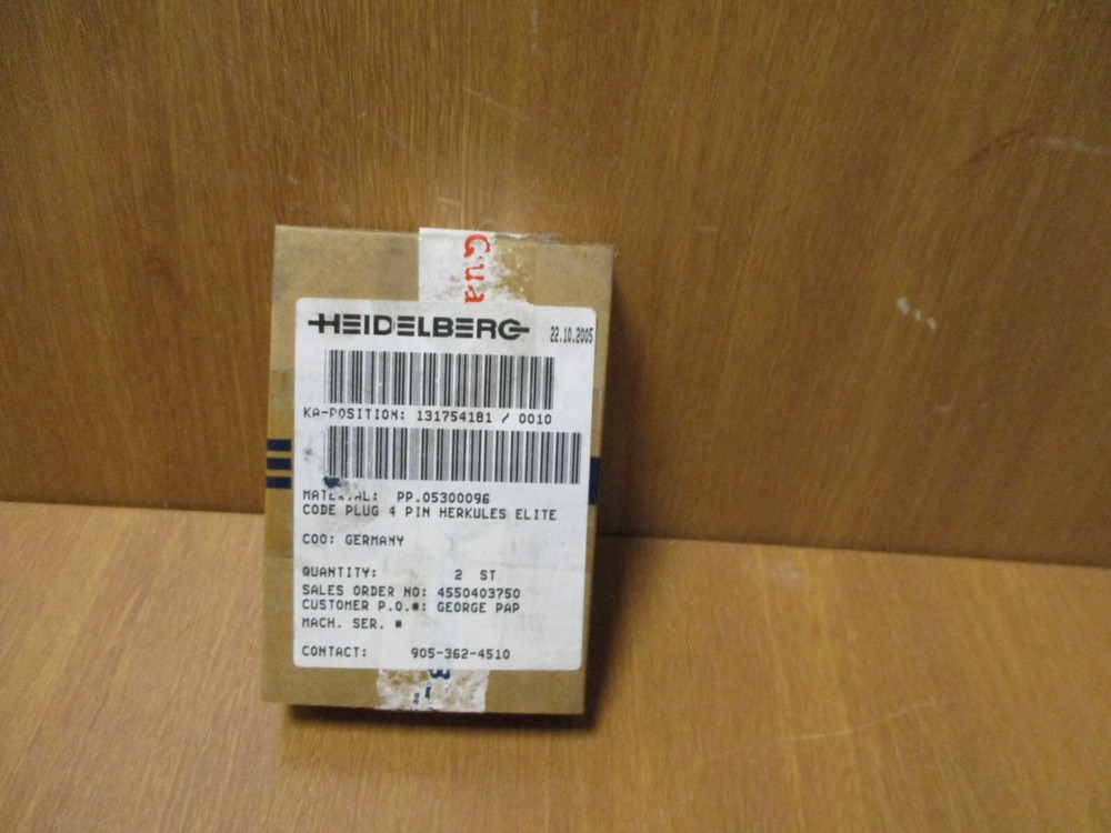 HEIDELBERG PRESS CODE PLUG 4 PIN HERKULES ELITE. PART#PP.05300096,  SEALED