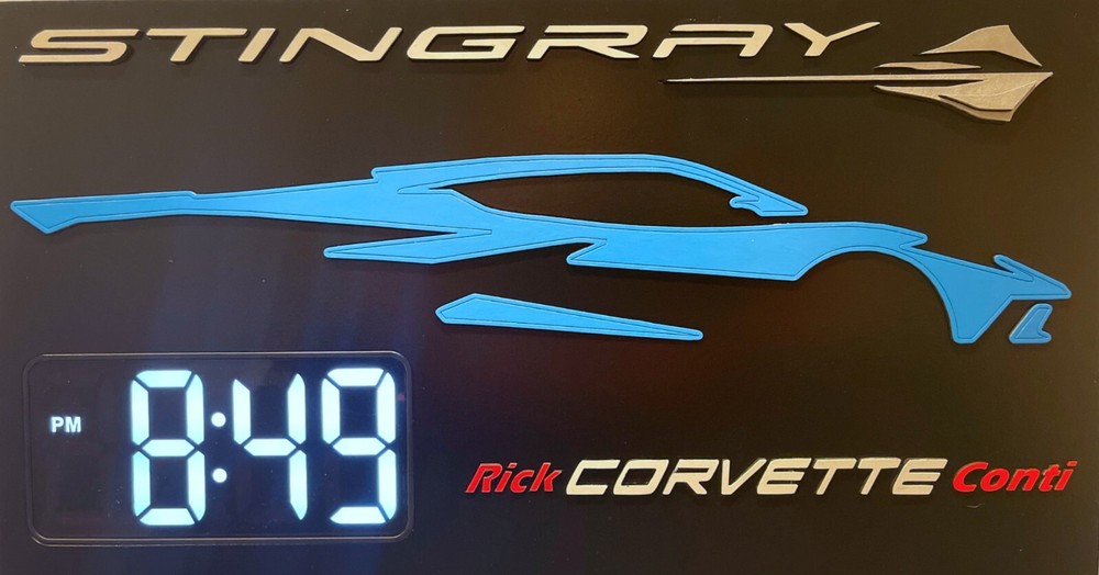 Customized Corvette C8 Clock: Laser-Cut, 3D For Garage, Man Cave, or Office