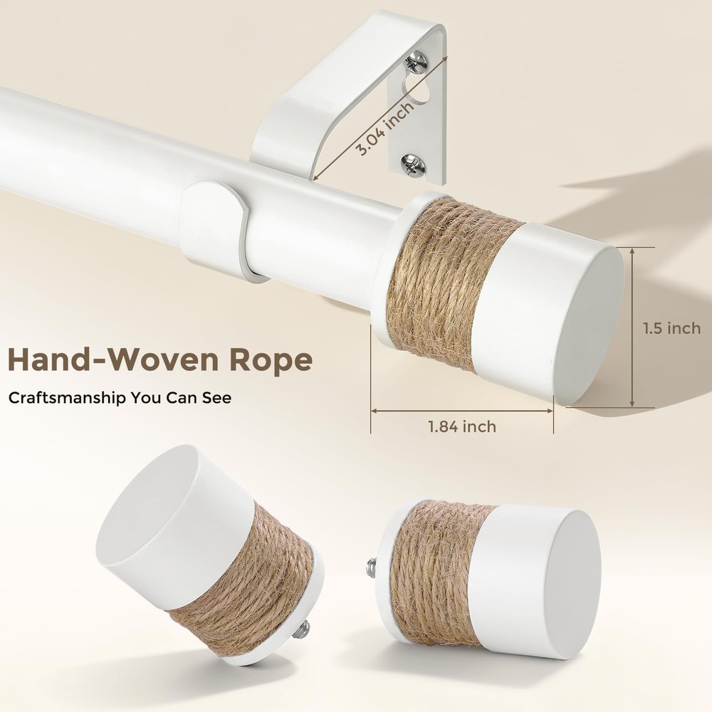 2 Pack White Curtain Rods for Windows 48 to 84 Inch, 1" Boho Decorative Drape...