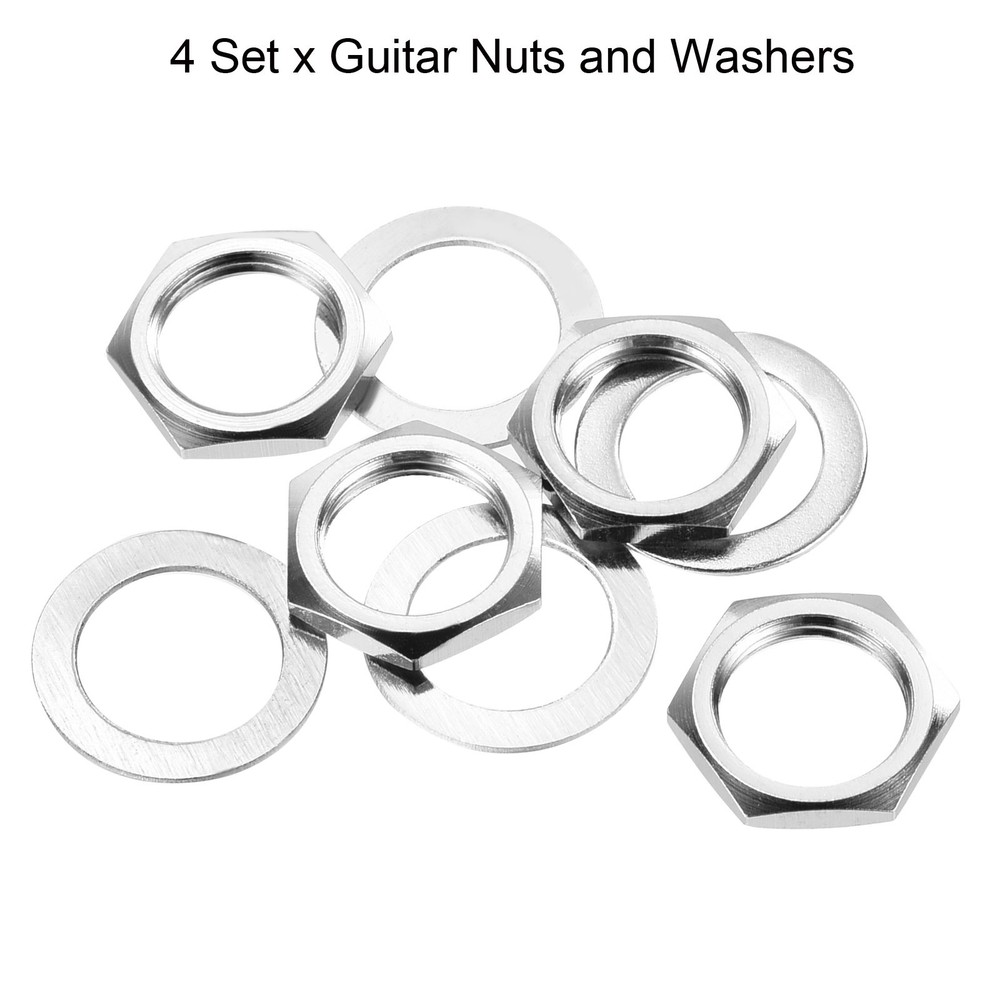 4 Set Guitar Nut and Washers 3/8" Guitar Input Output Jack Socket Nut Silver DIY