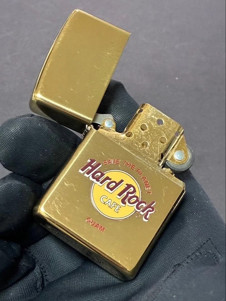 Zippo Hard Rock Cafe Guam Gold One Sided Processing Lighter Regular Japan