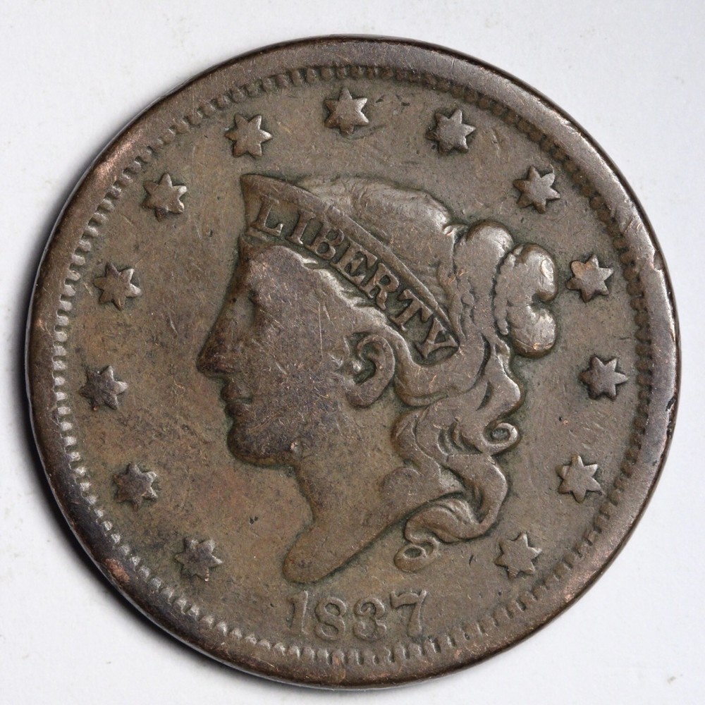 1837 Coronet Head Large Cent CHOICE FINE E312 WNL