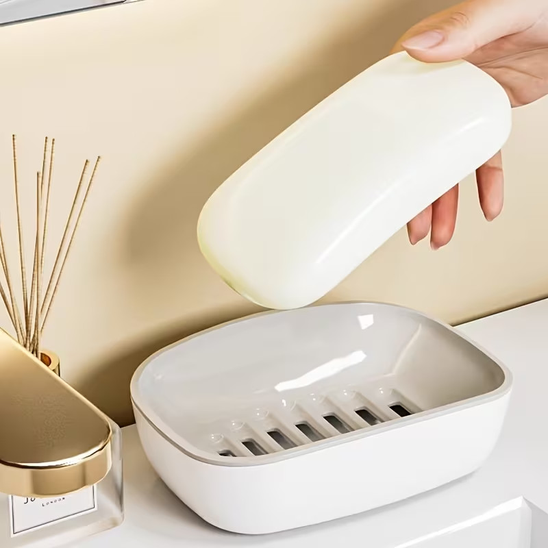 Self Draining 2 pcs Soap Dish Base+Tray for Bar Soap Holder Grey&White Capacity