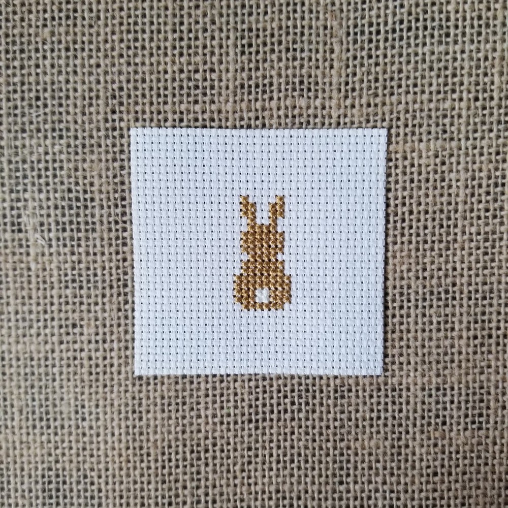 Finished Completed Cross Stitch Mini Bunny Rabbit Piece for DIY Crafts