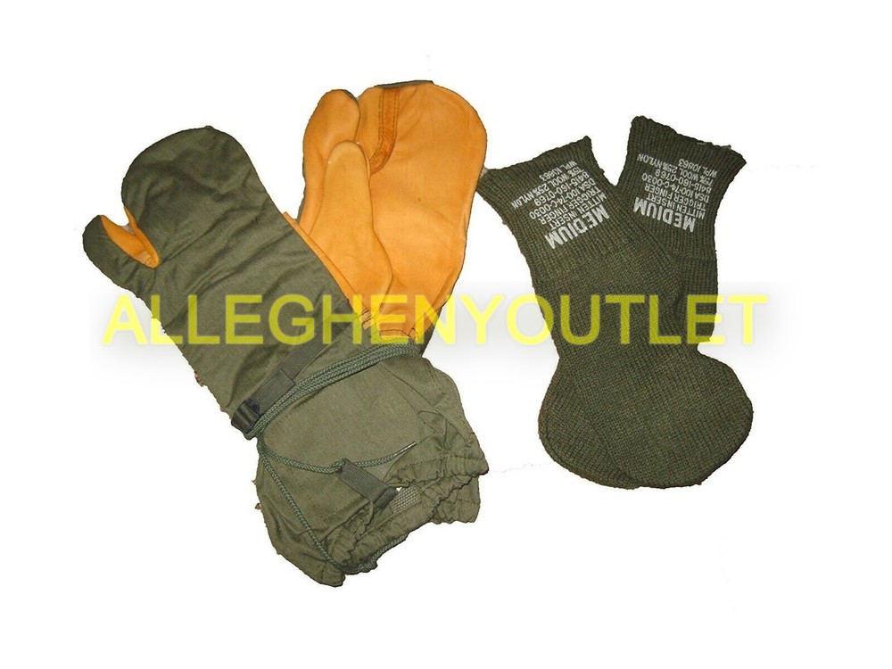 USGI MILITARY TRIGGER FINGER MITTENS GLOVES with INSERT LINER MEDIUM MINT