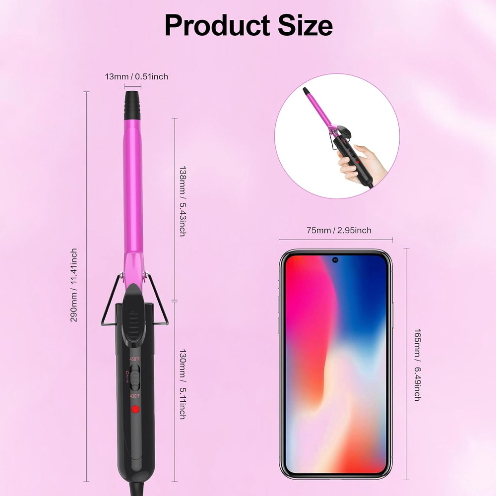 1/2 Inch Curling Iron 13Mm Small Ceramic Curling Wand with Adjustable Tempera...