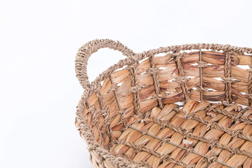Seagrass Wicker Decorative Basket Tray with Handles, Rectangular Storage Bask...