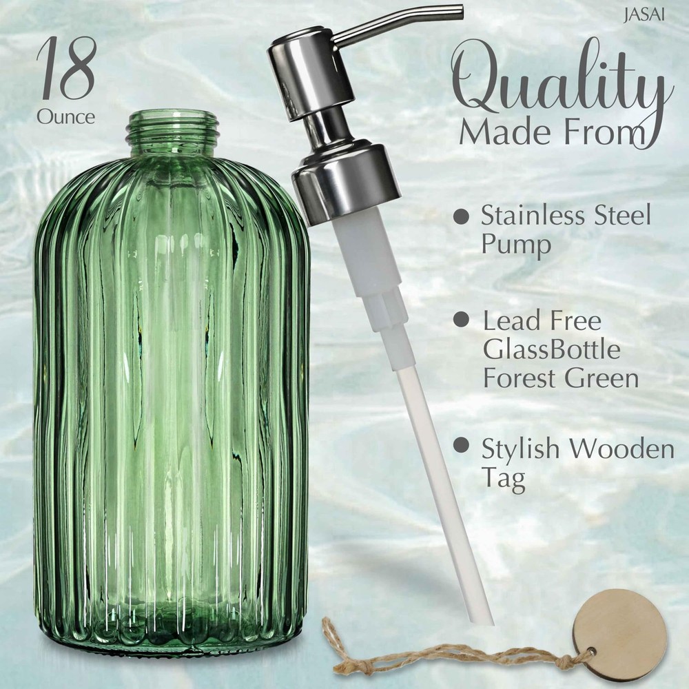JASAI 18Oz Green Soap Dispenser with Rust Proof Pump, Refillable Forest