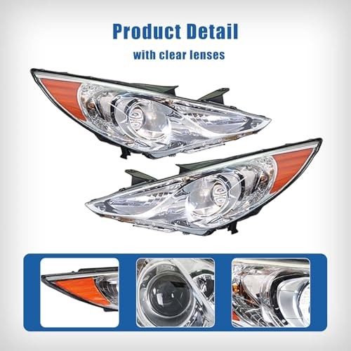 Headlights Assembly with Amber Corner Replacement for Sonata 2011-2014