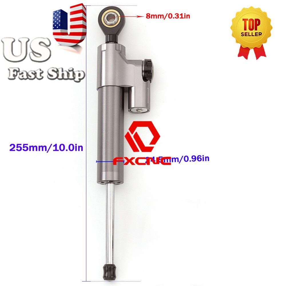 CNC Grey Universal Steering Damper Motorcycle Stabilizer Linear Reversed Control