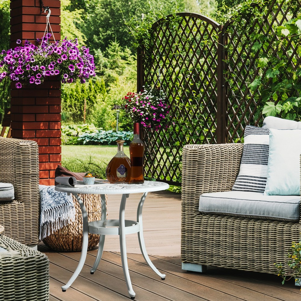 Phoenix Cast Aluminum Round Table, Patio End Table, Side Table