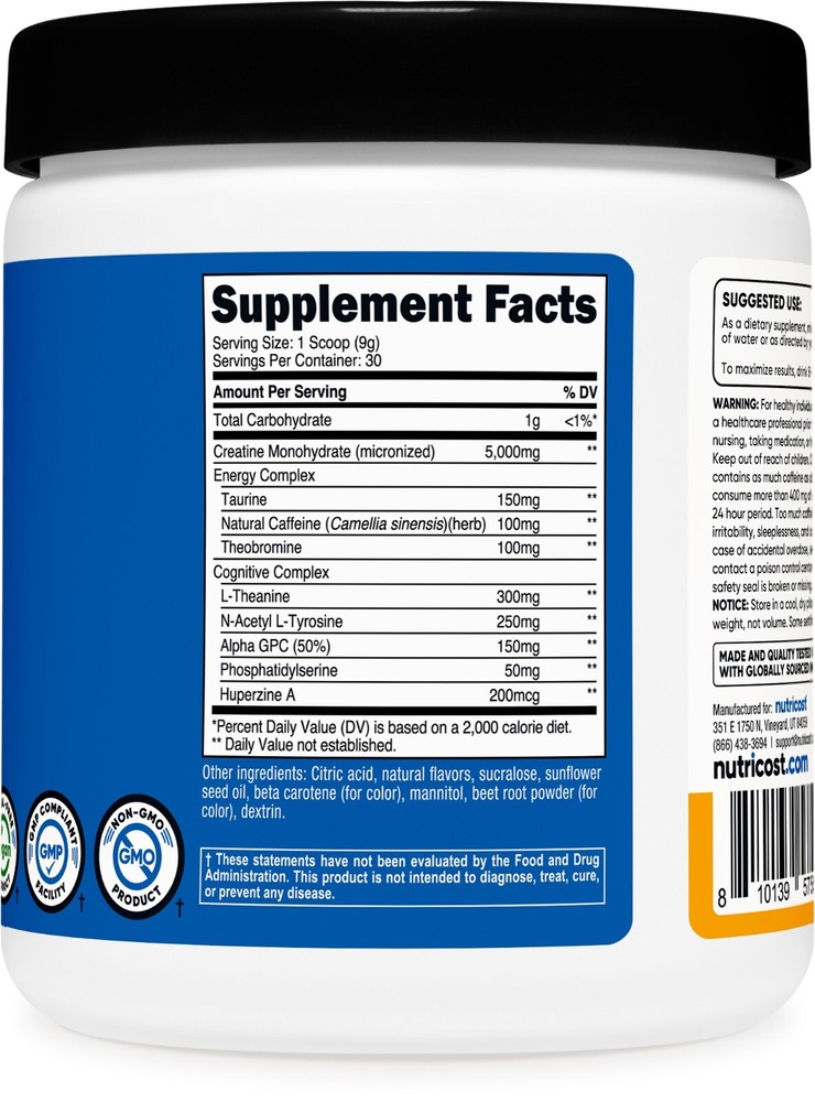 Nutricost Creatine + Energy 30 Servings (Peach Mango Flavored)