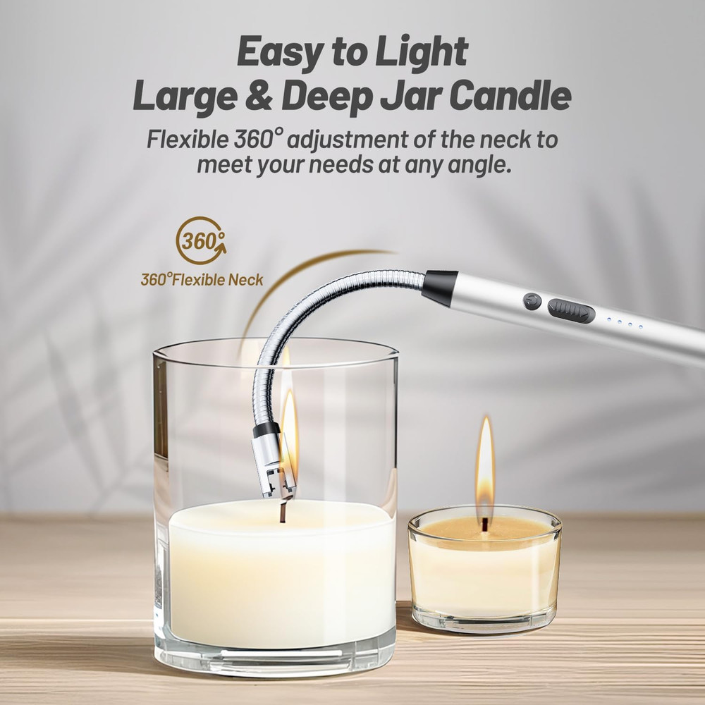 Electric Candle Lighter, Safty Lock, USB Type-C Port, Rechargeable Lighter, Wind