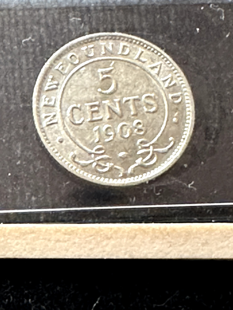 1908 ICCS Graded Newfoundland 5¢ **EF-40** Cert# XPW 821