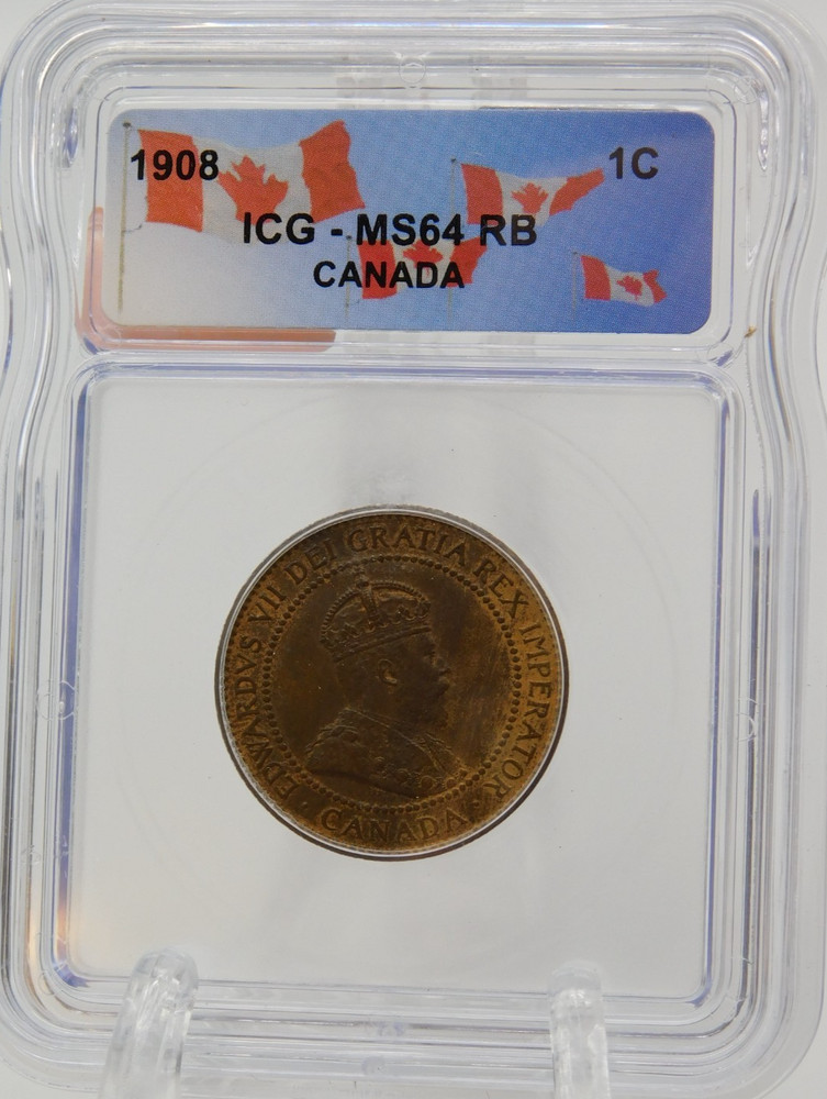 1908 CANADA ONE CENT ICG MS64 RB (BT1211)