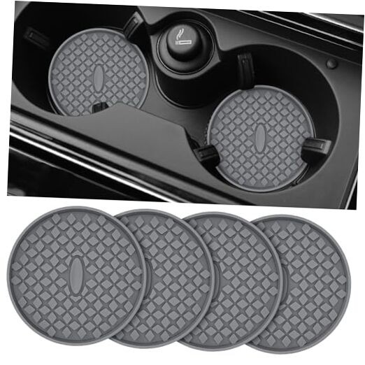 Car Cup Coasters [4 Pack] Silicone Car Coasters/Cup Mats, Non 4 Pack-deep Grey