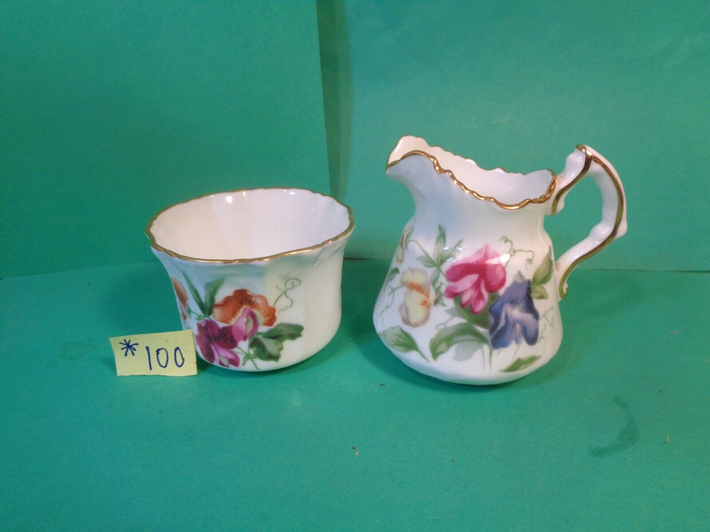 Mini Sugar Bowl & Creamer, Floral Pattern, Hammersley & Co, England (Used/EUC)