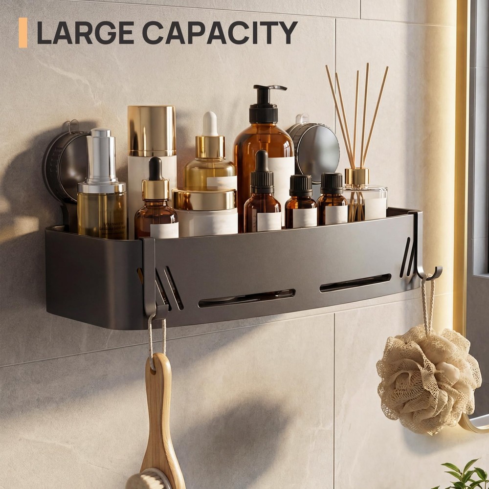 2-Tier Aluminum Suction Cup Square Shower Caddy, Rustproof No Drilling Bathro...