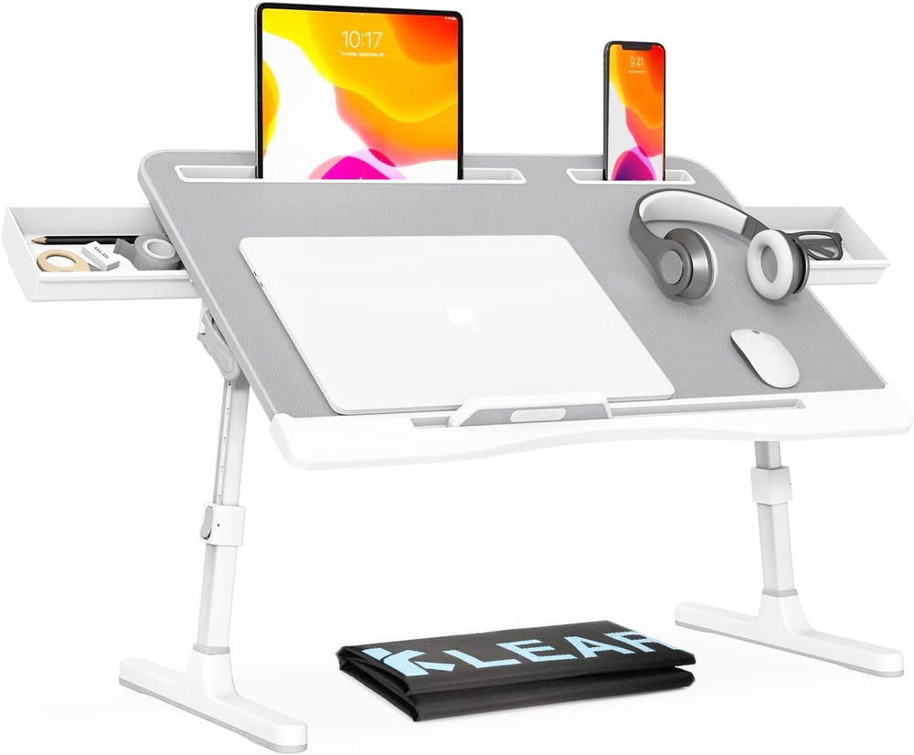 KLEAR Foldable Laptop Bed Tray Desk with Extral Drawstring Bag, Adjustable Bed T