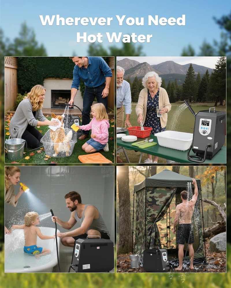 185°F Max Temp Battery Portable Propane Water Heater 1.5 GPM Instant Hot Water