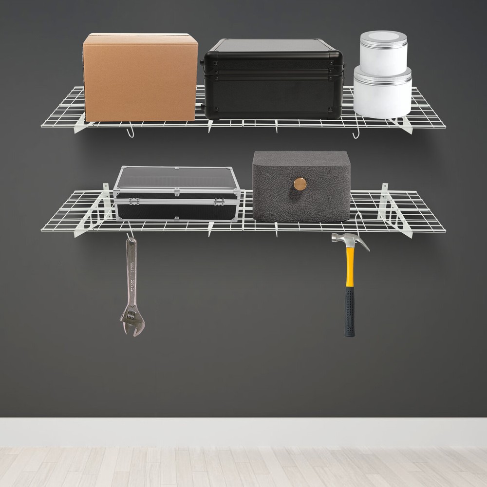 2 Packs Heavy Duty Garage Storage Rack Mesh Surface With 4 Hooks Wall Mounted US