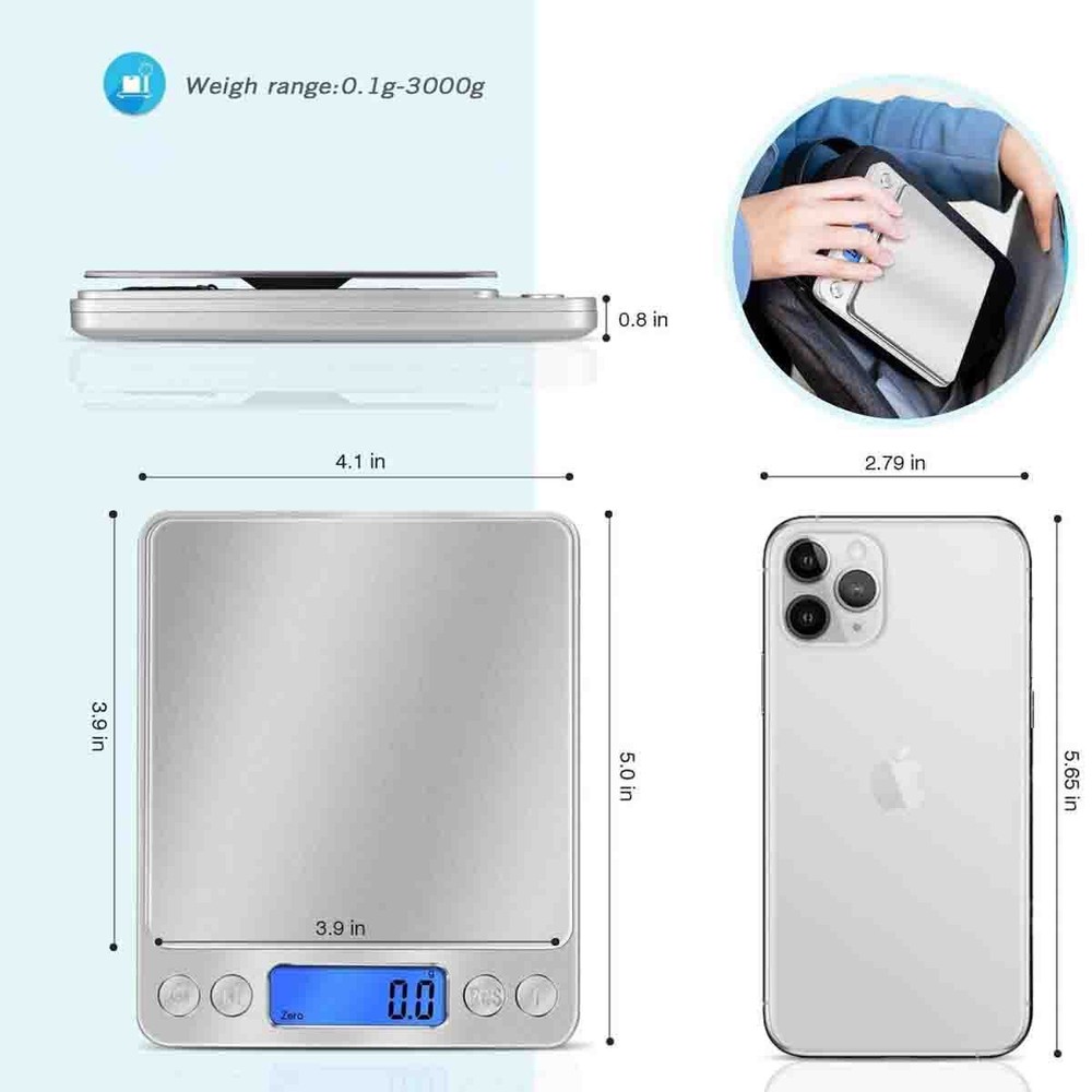 Digital Mini Scale, 2000g 0.01g Pocket Scale, Electronic Smart Scale, Silver