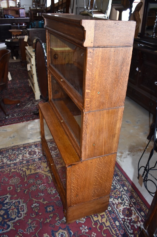 Antique 3 Stack Step Back Tiger Stripe Oak Barrister Lawyer's Bookcase