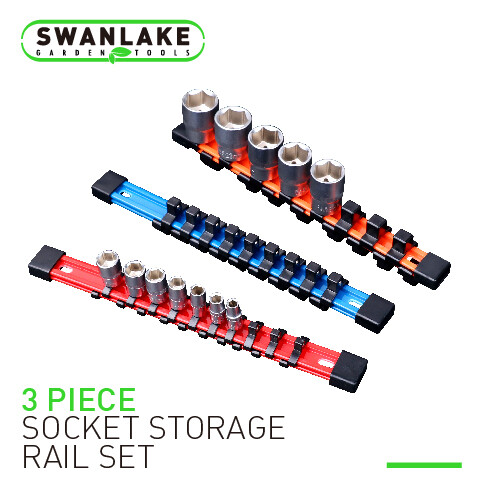 3PC Socket Organizer Sliding Holder Rail Mountable 1/4" 3/8" 1/2" Tool Storage