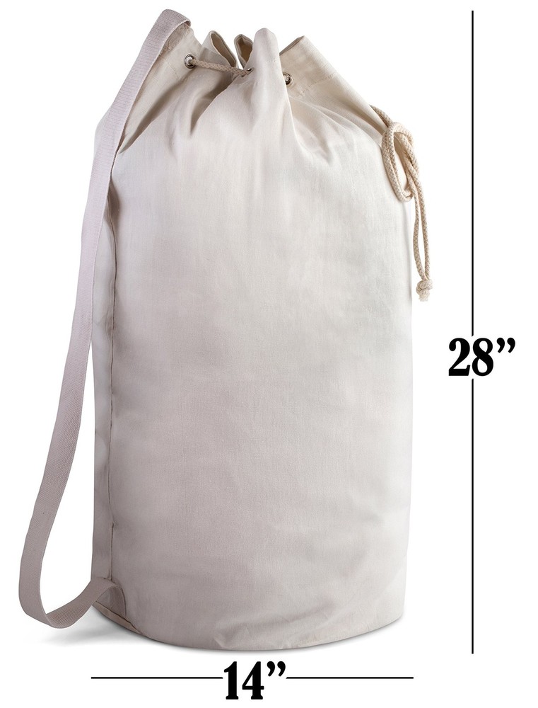 Handy Laundry Canvas Duffel Bag - Drawstring, Leather Closure, Shoulder Strap