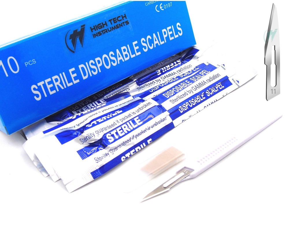 10 Disposable Scalpel #11 Sterile Plastic Handle